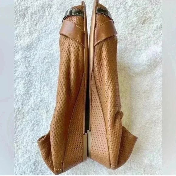 AGL Italian Brown Camel Leather Peep Toe Stylish Flats - Picture 4 of 11